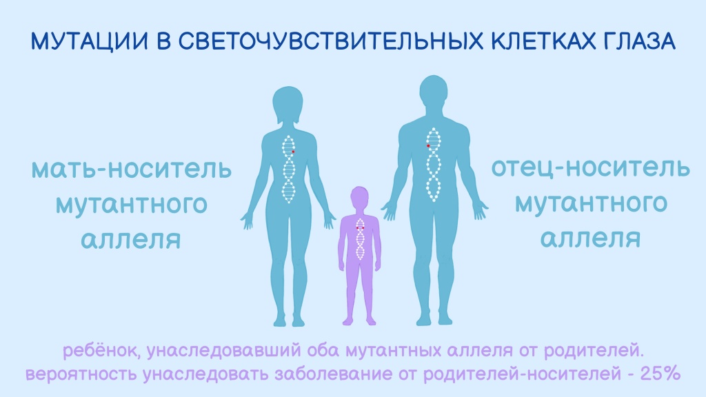 Схема аутосомно-рецессивного типа наследования врожденного амавроза Лебера Схема аутосомно-рецессивного типа наследования врожденного амавроза Лебера