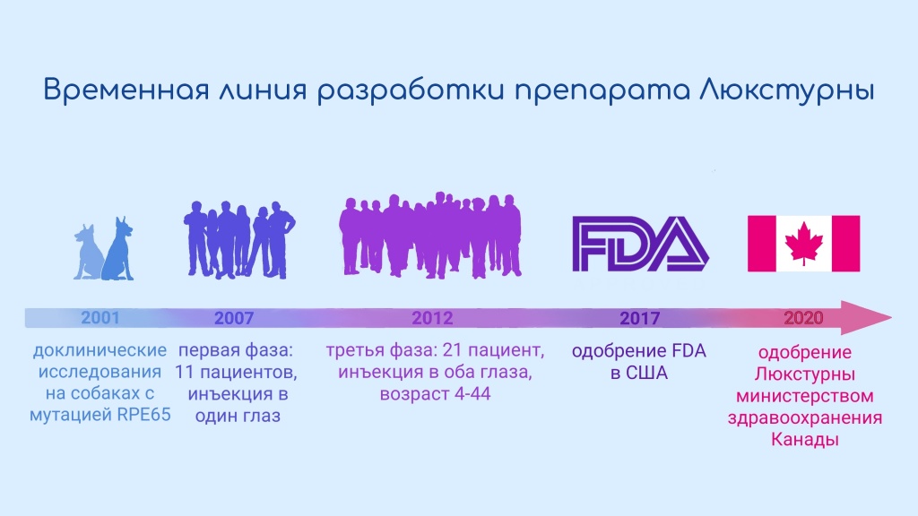 Временная линия разработки препарата Люкстурны Временная линия разработки препарата Люкстурны